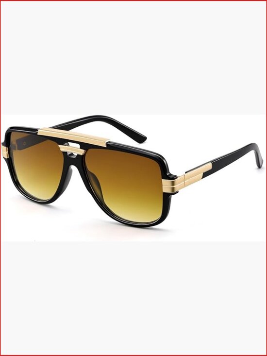 Oversized Square Aviator Sunglasses with Gold Metal Accents